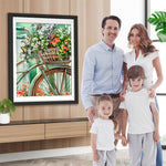 Wildblumen in grünem Fahrradkorb Diamond Painting