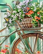 Wildblumen in grünem Fahrradkorb Diamond Painting