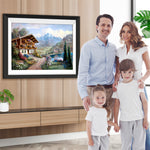 Wildblumen und Hütte in den Bergen Diamond Painting