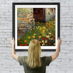 Wilde Blumen in der Ecke einer Backsteinmauer Diamond Painting