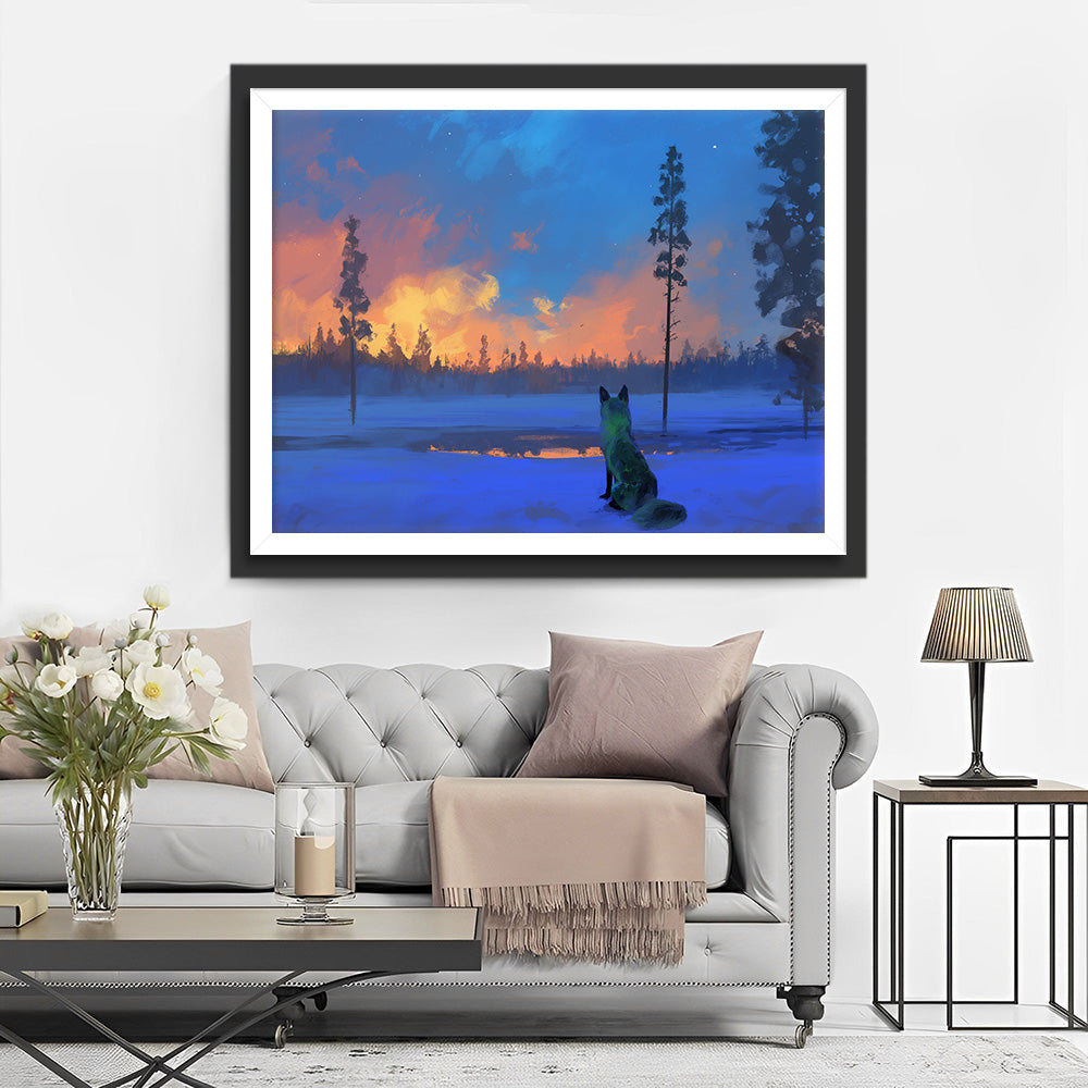 Wilder Wolf starrt auf Waldbrand in der Ferne Diamond Painting