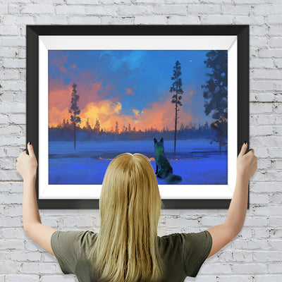 Wilder Wolf starrt auf Waldbrand in der Ferne Diamond Painting