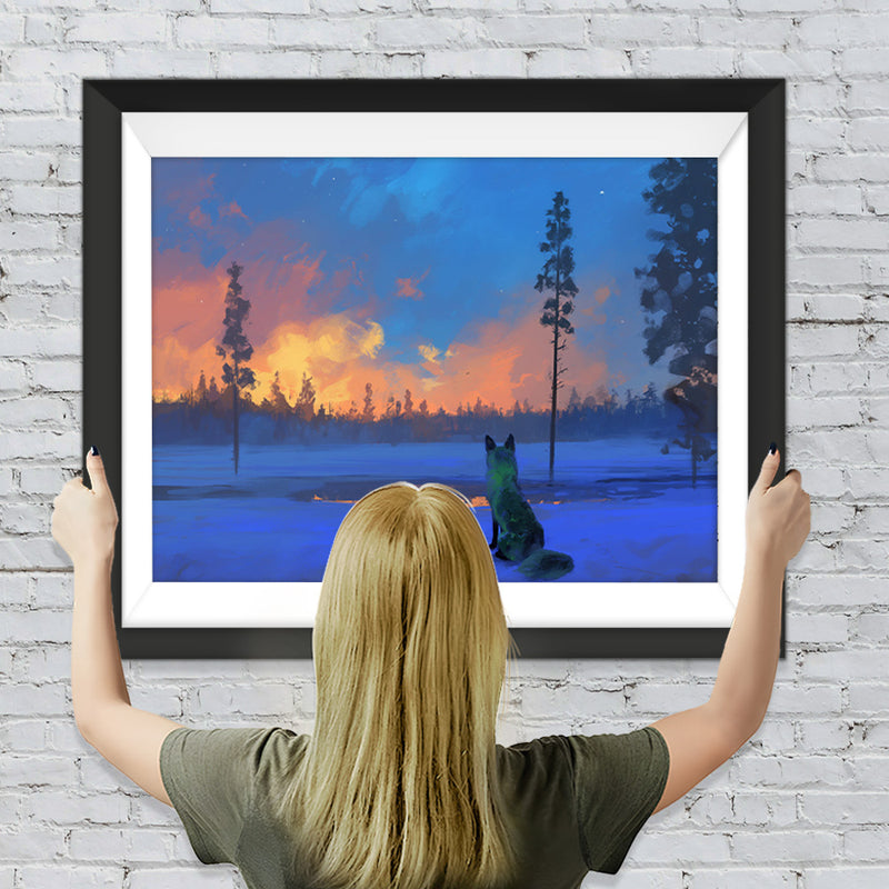 Wilder Wolf starrt auf Waldbrand in der Ferne Diamond Painting