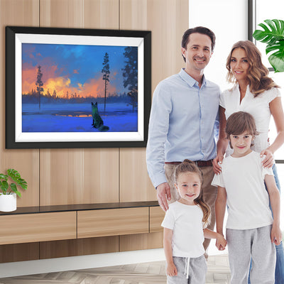 Wilder Wolf starrt auf Waldbrand in der Ferne Diamond Painting