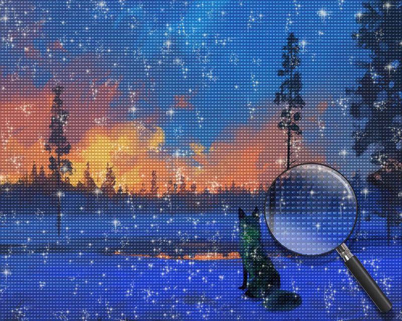 Wilder Wolf starrt auf Waldbrand in der Ferne Diamond Painting