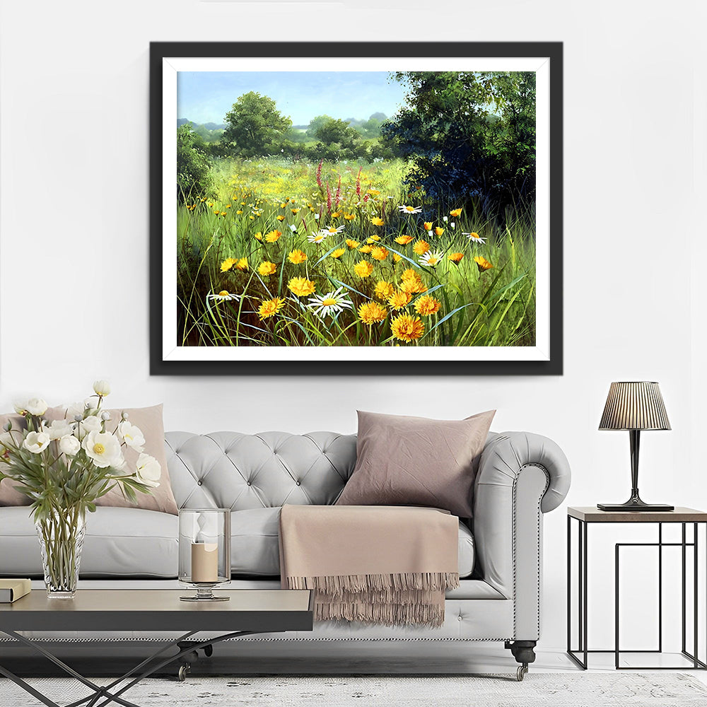 Wildes gelbes Chrysanthemenfeld Diamond Painting