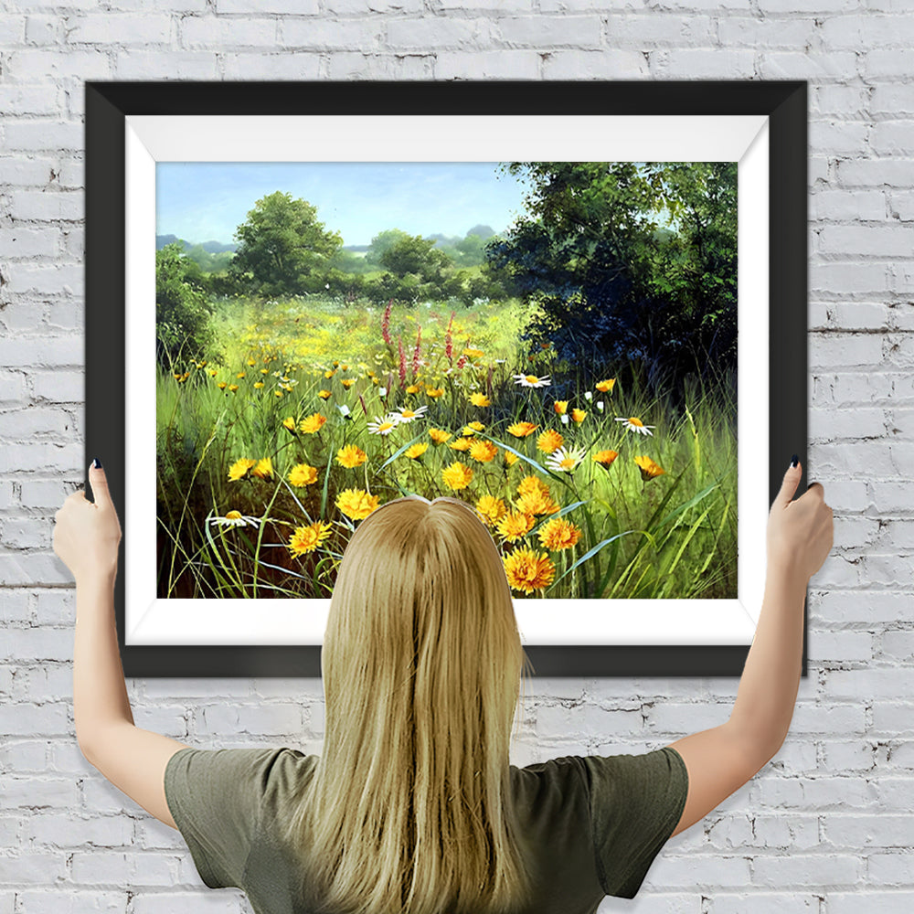 Wildes gelbes Chrysanthemenfeld Diamond Painting