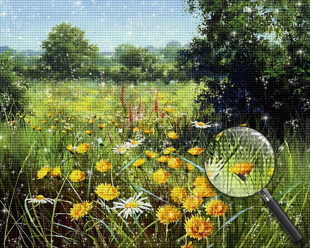 Wildes gelbes Chrysanthemenfeld Diamond Painting