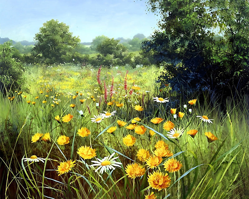 Wildes gelbes Chrysanthemenfeld Diamond Painting