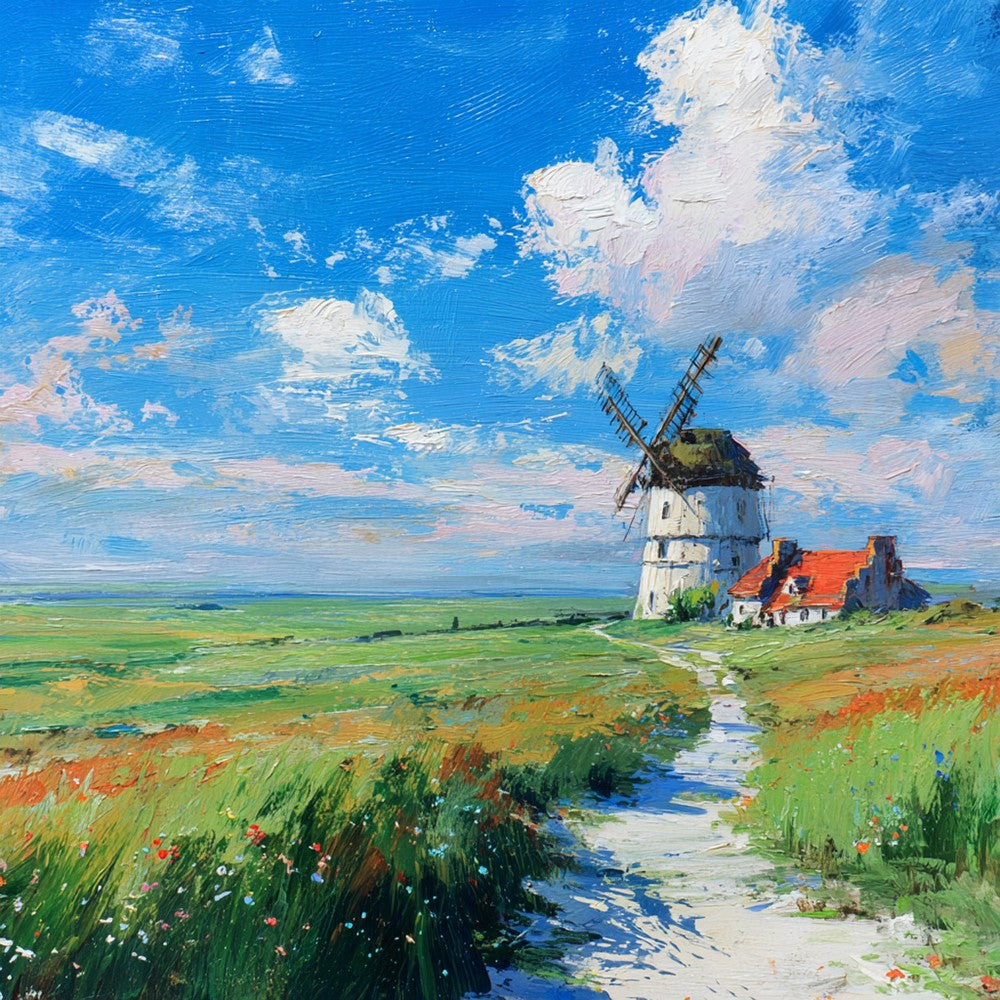 Windmühle auf der grünen Wiese Diamond Painting