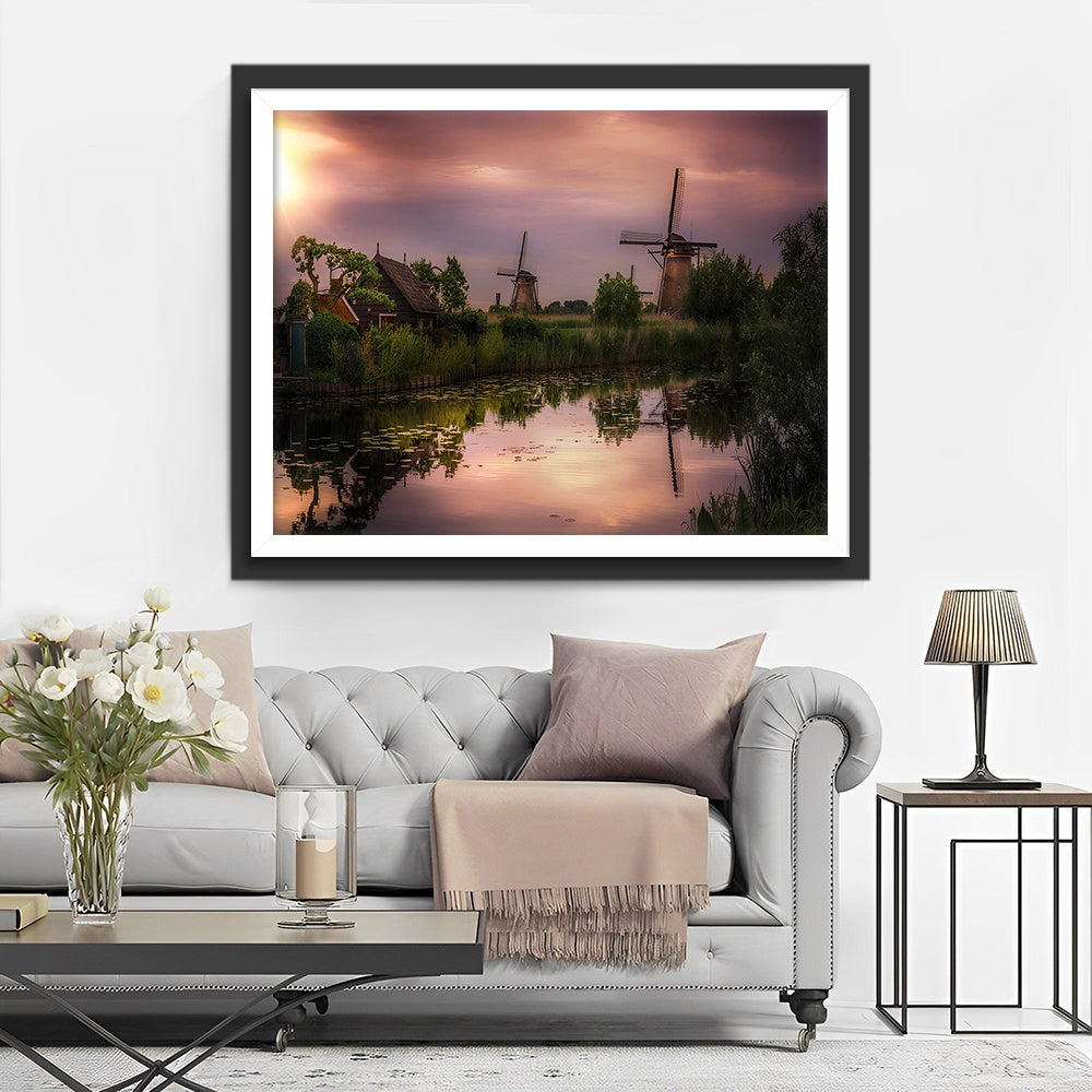 Windmühlen in der Abenddämmerung Diamond Painting