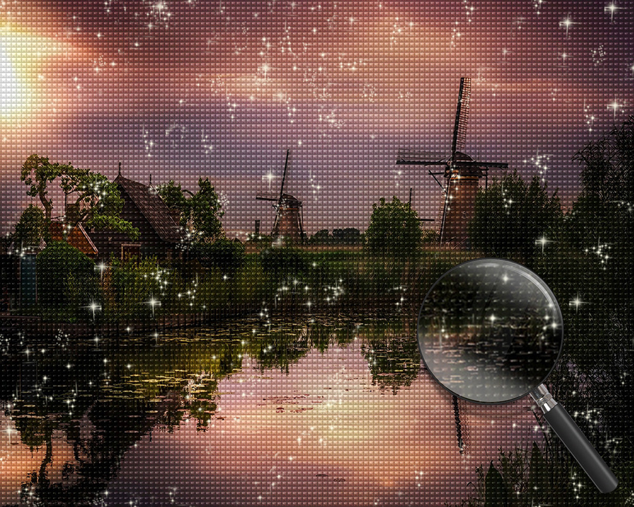 Windmühlen in der Abenddämmerung Diamond Painting