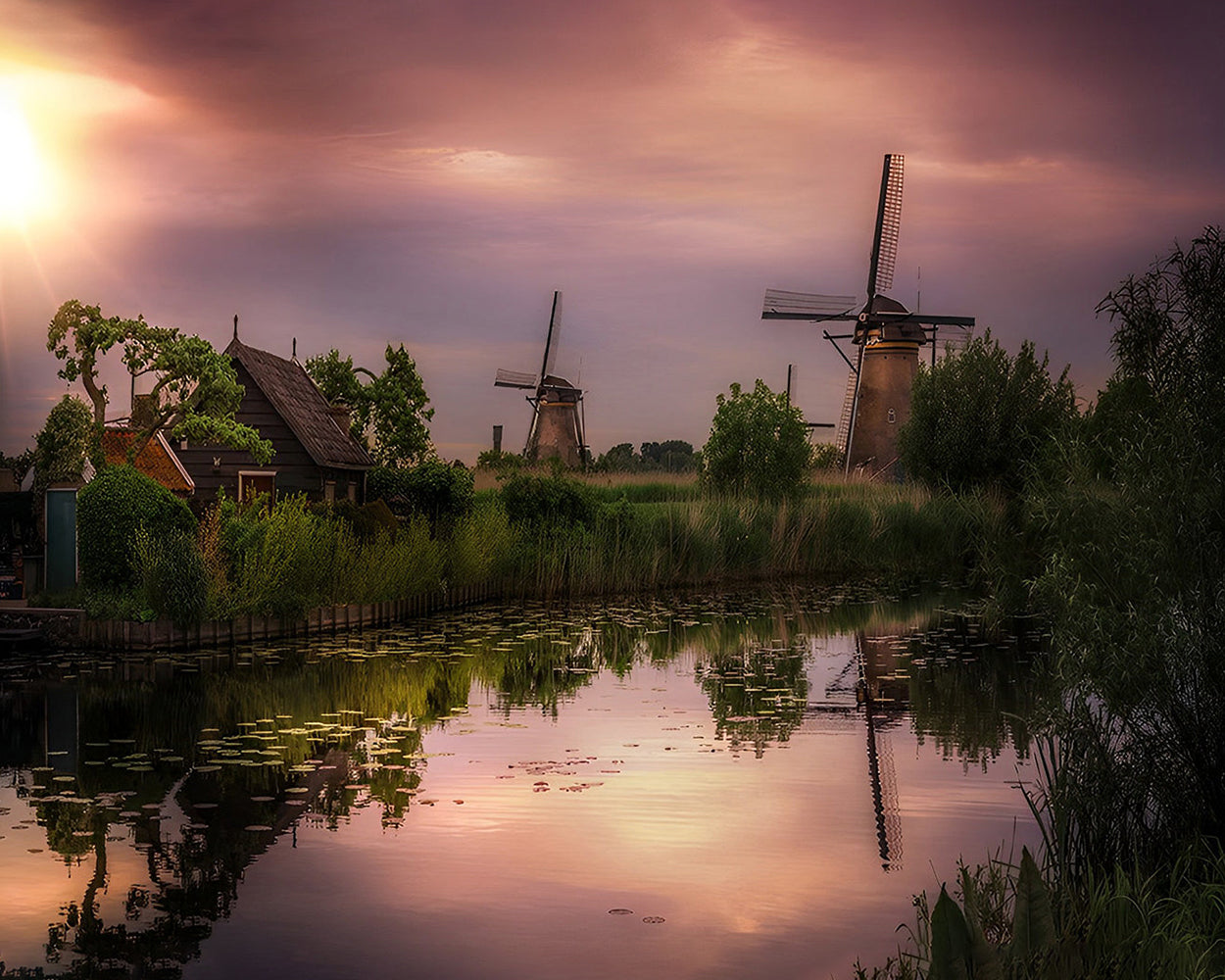 Windmühlen in der Abenddämmerung Diamond Painting