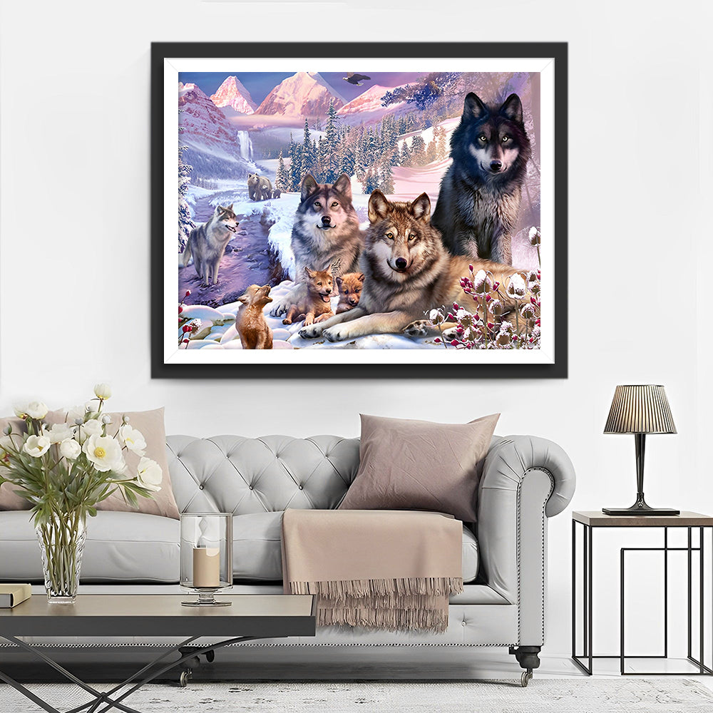 Wölfe auf dem Schneefeld Diamond Painting
