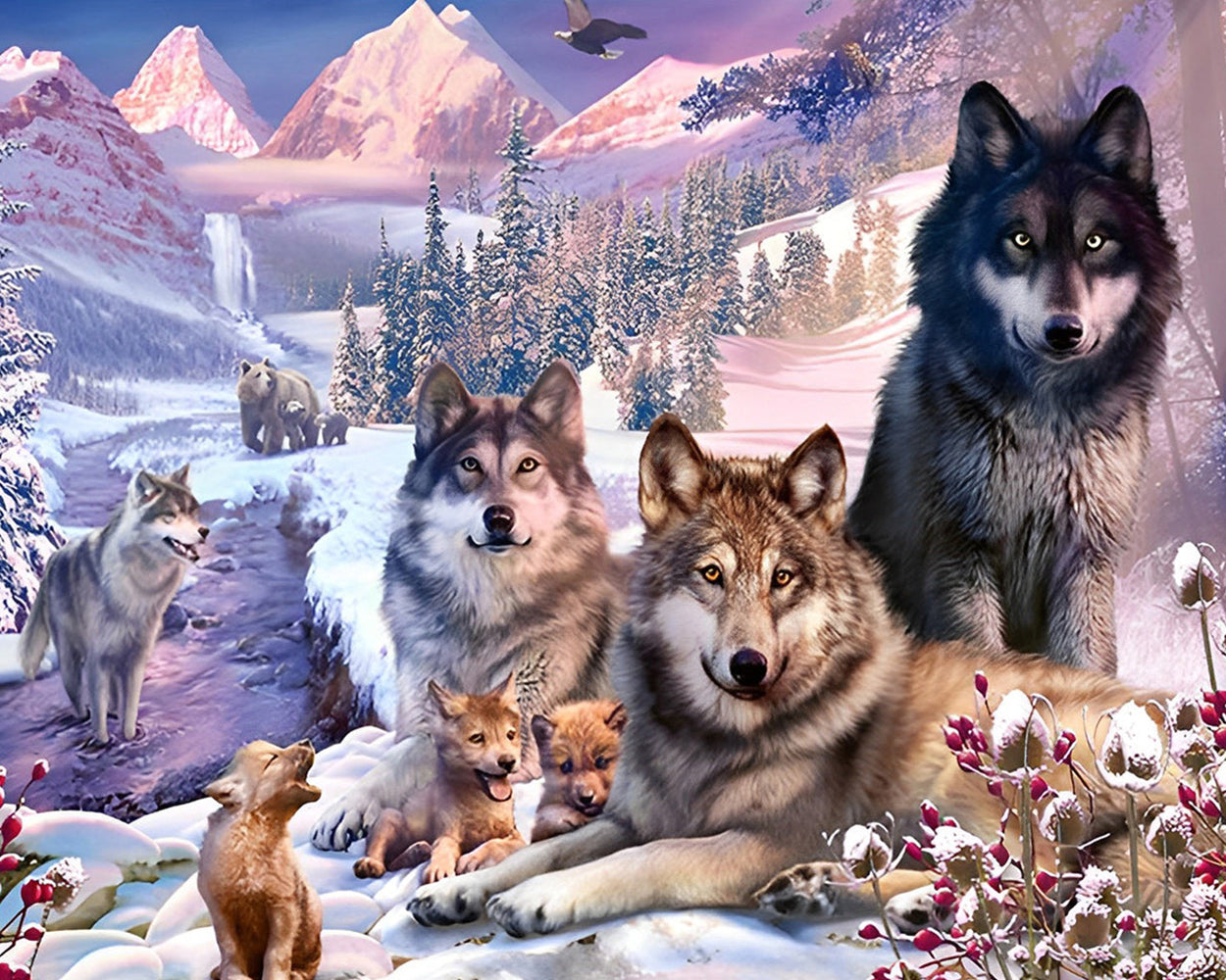 Wölfe auf dem Schneefeld Diamond Painting