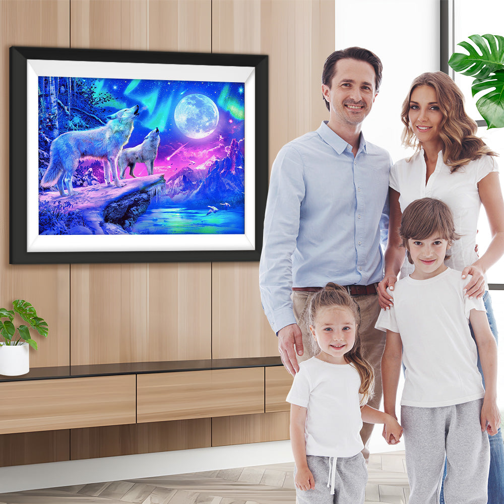 Wölfe im Polarlicht Diamond Painting