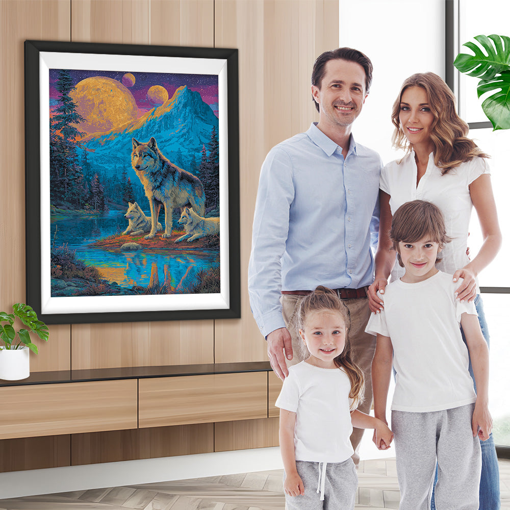 Wölfe in den Bergen bei Nacht Diamond Painting