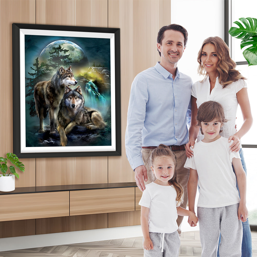 Wölfe und Mond bei Nacht Diamond Painting