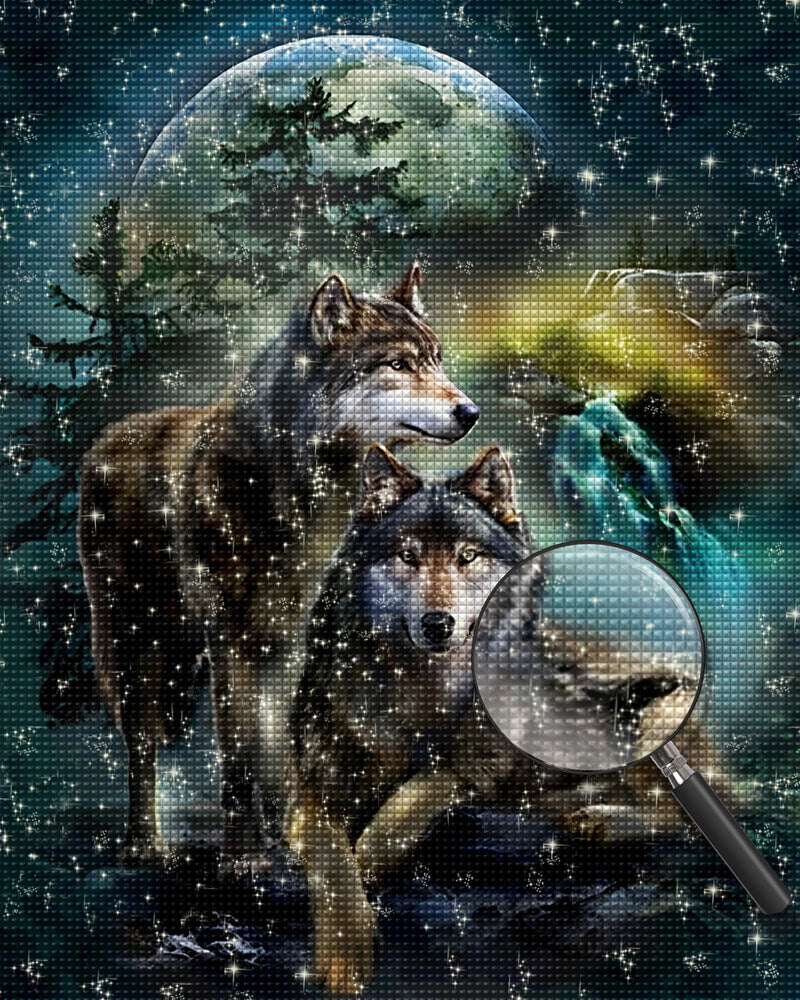 Wölfe und Mond bei Nacht Diamond Painting