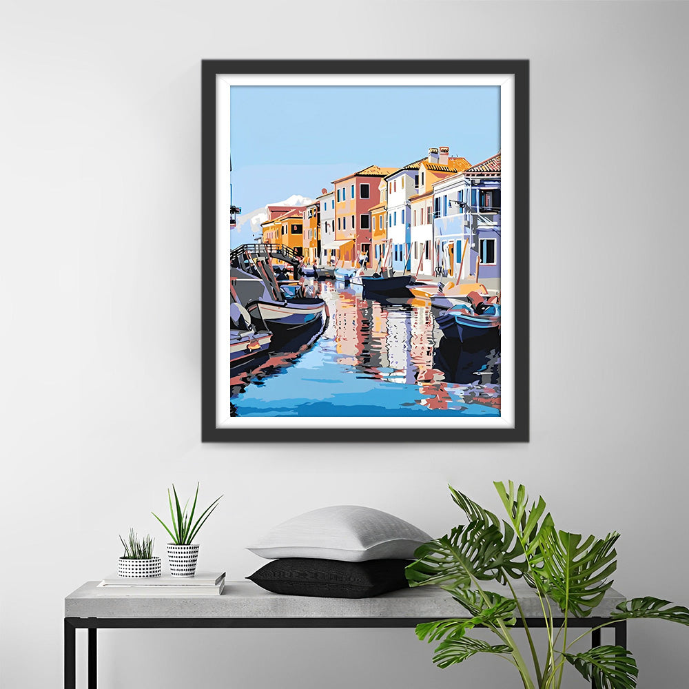 Wohngebäude und Schiffe Diamond Painting