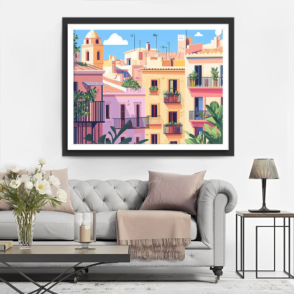 Wohngebäude unter blauem Himmel Diamond Painting