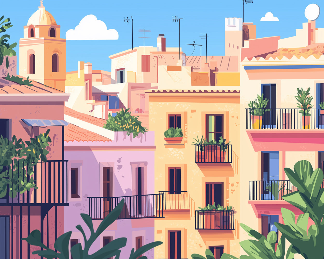 Wohngebäude unter blauem Himmel Diamond Painting