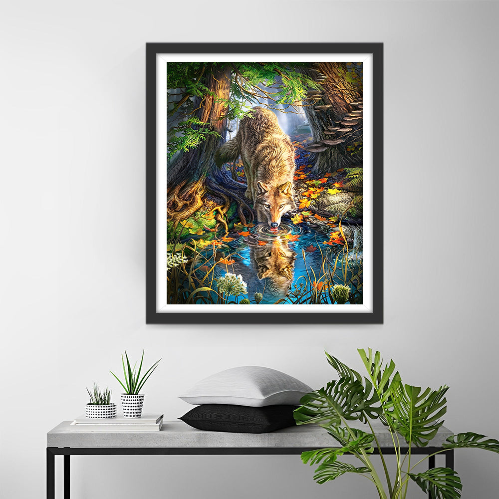 Wolf am Bach Diamond Painting