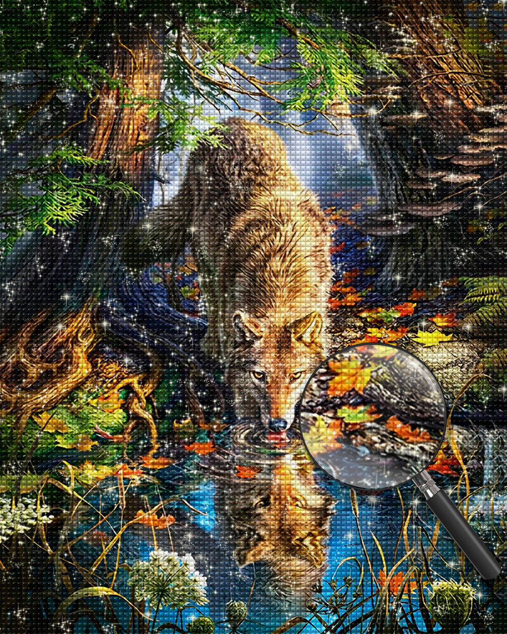 Wolf am Bach Diamond Painting