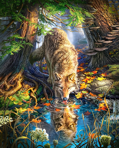 Wolf am Bach Diamond Painting