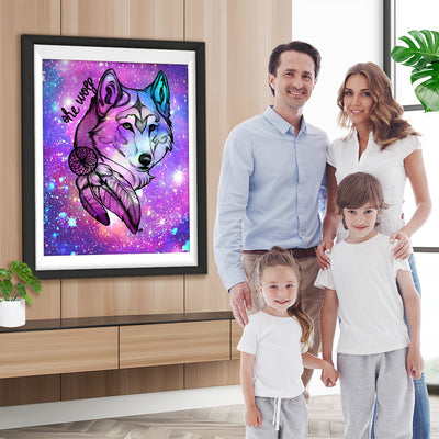 Wolf am lila Sternenhimmel Diamond Painting