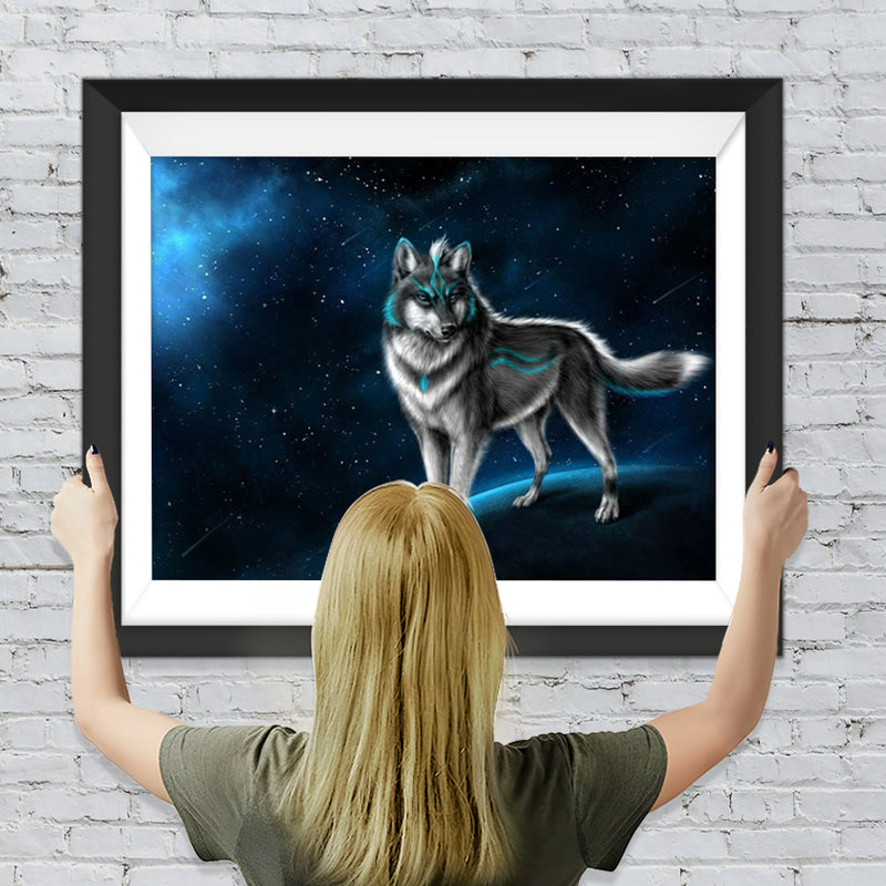 Wolf auf dem Mond Diamond Painting