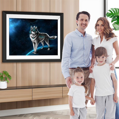 Wolf auf dem Mond Diamond Painting