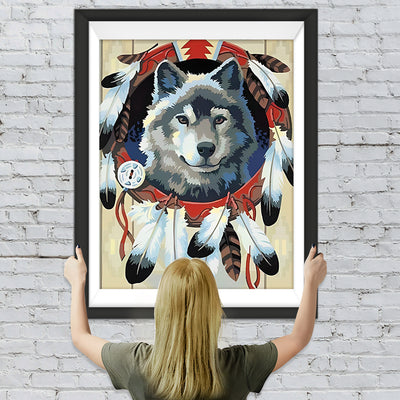 Wolf im Indianer-Traumfänger Diamond Painting