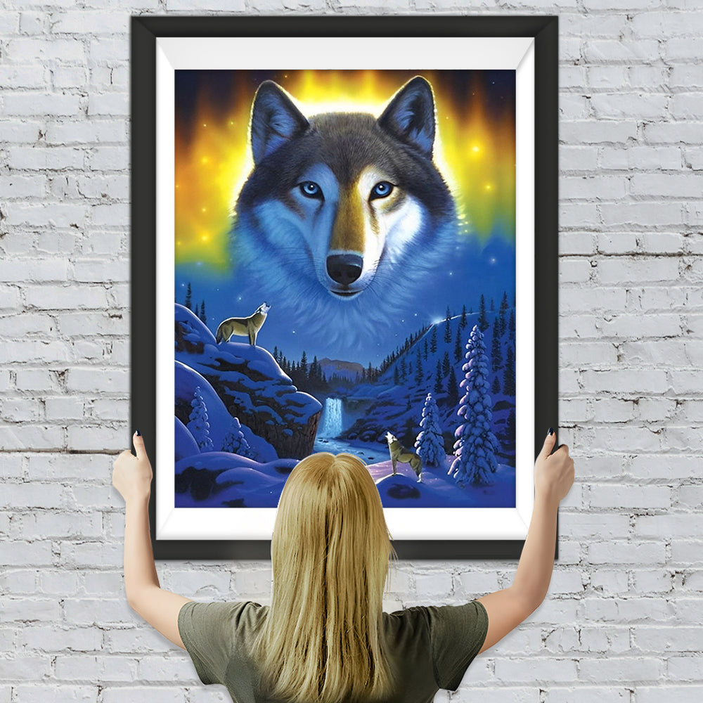 Wolf im Polarlicht Diamond Painting