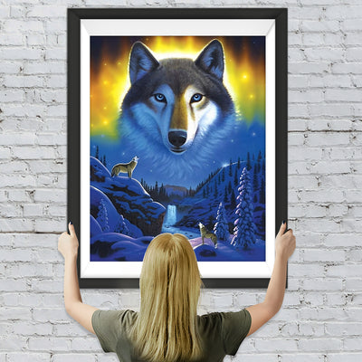 Wolf im Polarlicht Diamond Painting