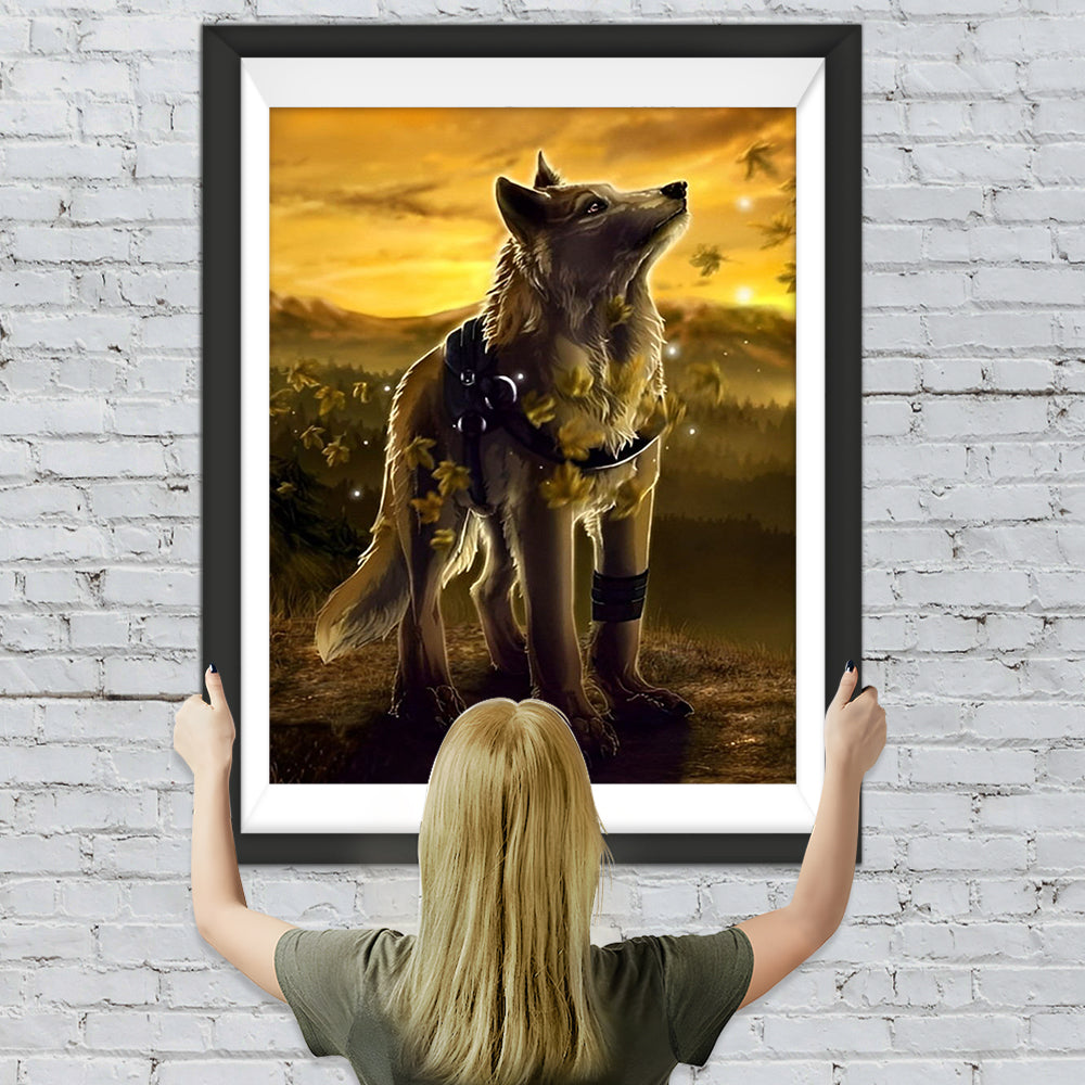 Wolf im Sonnenuntergang Diamond Painting