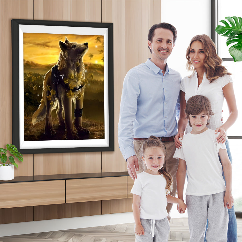 Wolf im Sonnenuntergang Diamond Painting