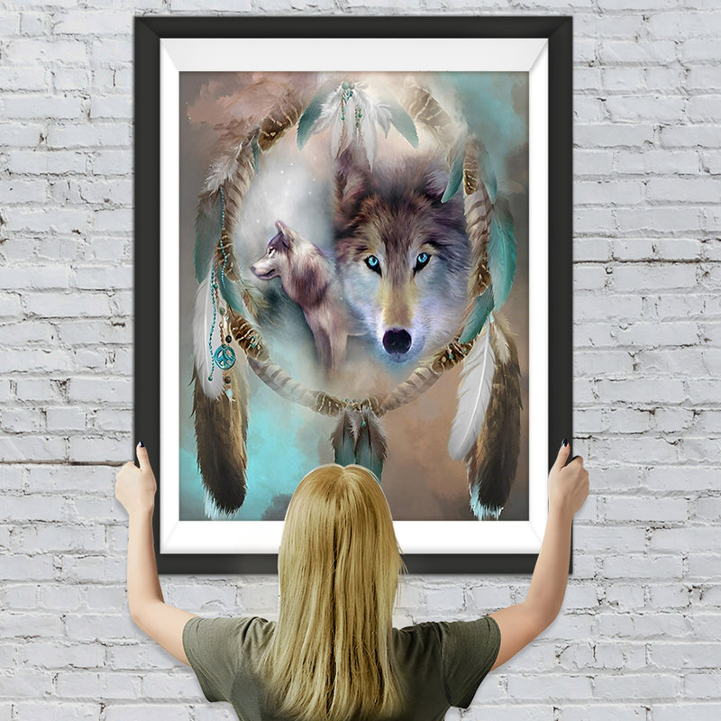 Wolf im Traumfänger Diamond Painting