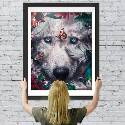 Wolf in den Blumen Diamond Painting