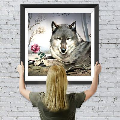 Wolf mit Rose Diamond Painting