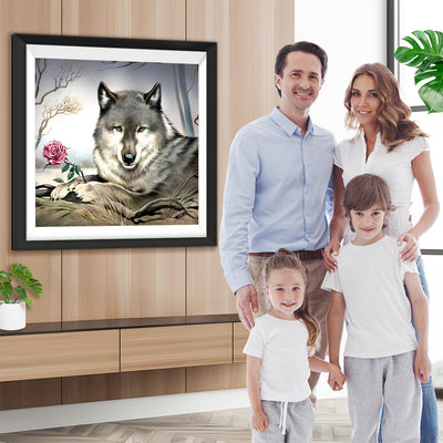 Wolf mit Rose Diamond Painting