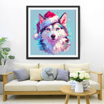 Wolf mit roter Nikolausmütze Diamond Painting