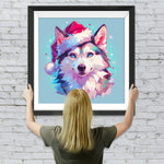Wolf mit roter Nikolausmütze Diamond Painting