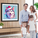 Wolf mit roter Nikolausmütze Diamond Painting