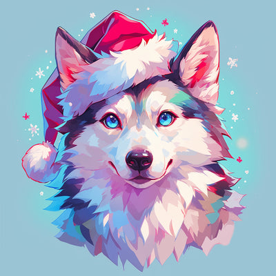 Wolf mit roter Nikolausmütze Diamond Painting