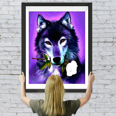 Wolf mit weißer Rose Diamond Painting