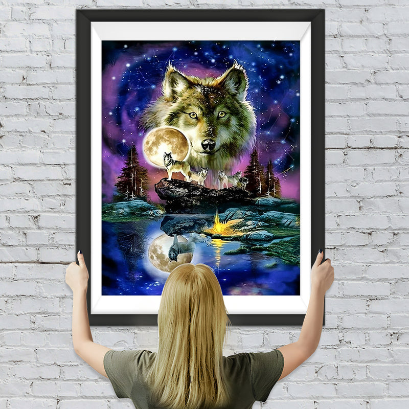 Wolf Mond Spiegelbild Diamond Painting