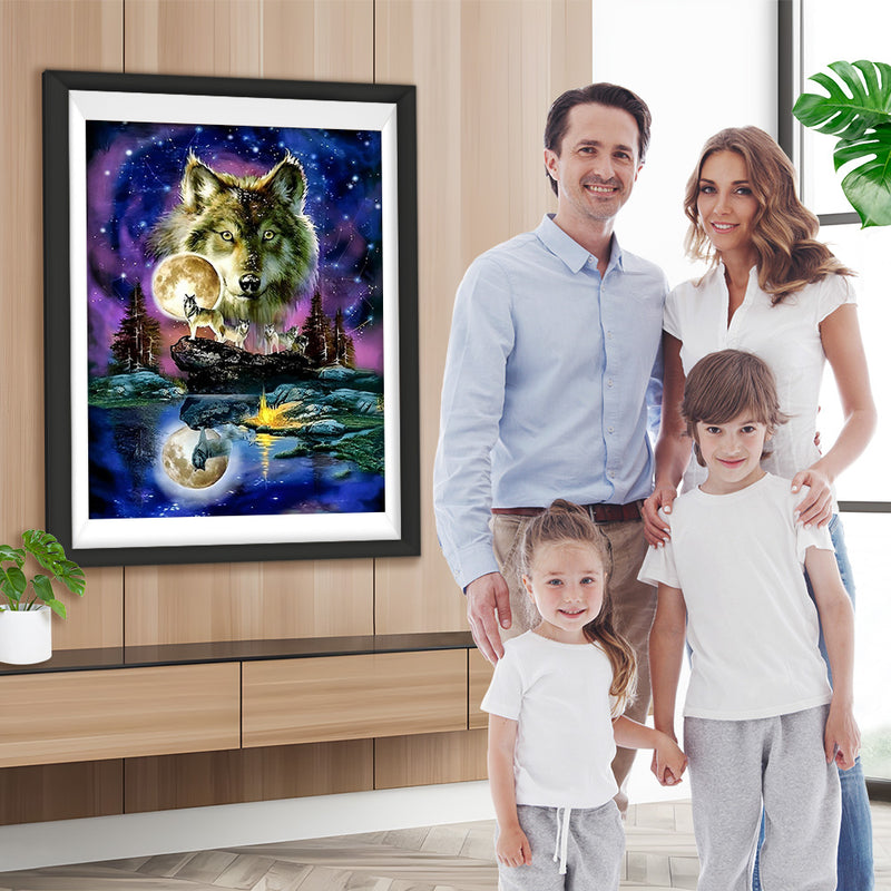 Wolf Mond Spiegelbild Diamond Painting