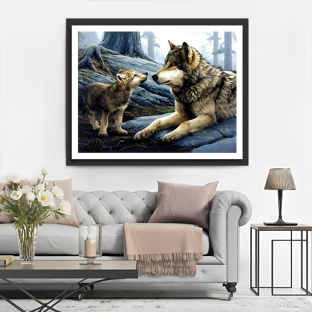 Wolf und Babywolf Diamond Painting