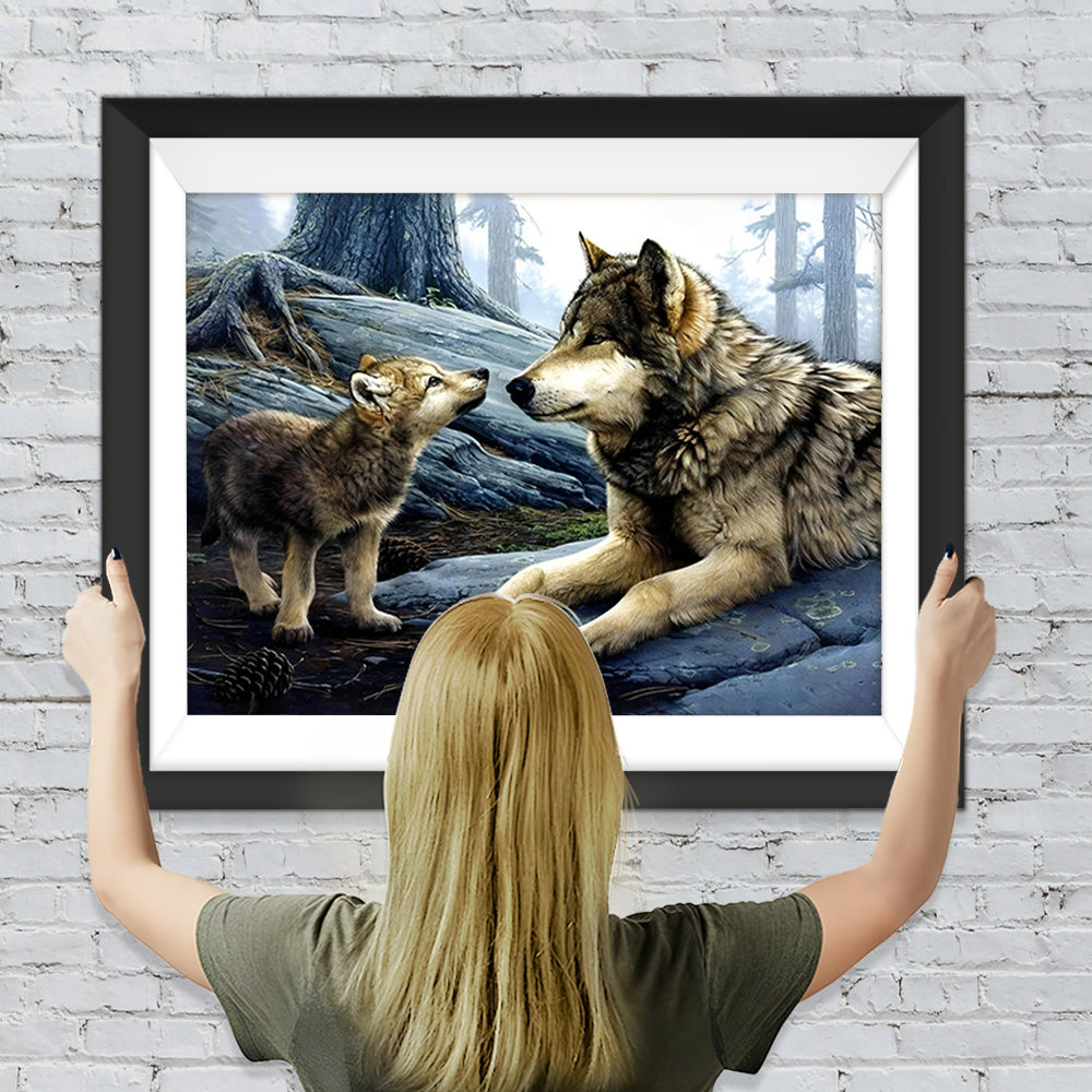 Wolf und Babywolf Diamond Painting
